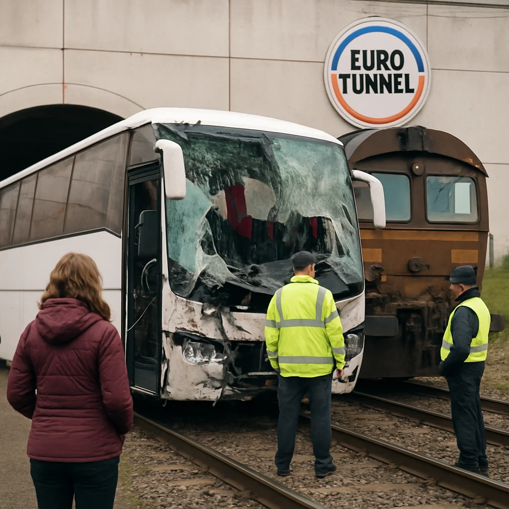 Ilustrace: U vjezdu do Eurotunelu se srazil autobus s nákladním vlakem